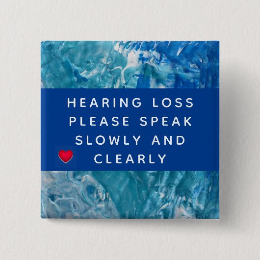 Blue Teal Abstract Heart Hearing Loss 2 Inch Button (Vorderseite)