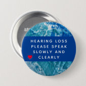 Blue Teal Abstract Heart Hearing Loss 3 Inch Button (Vorne & Hinten)