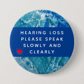 Blue Teal Abstract Heart Hearing Loss 3 Inch Button (Vorderseite)