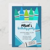 Blue & Teal Crayon Birthday Party Invitation Einladung (Vorderseite)