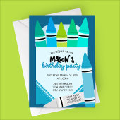 Blue & Teal Crayon Birthday Party Invitation Einladung