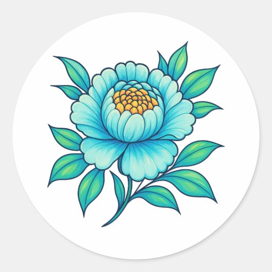 Blue Teal Floral Sticker | Elegant Botanical (Vorderseite)