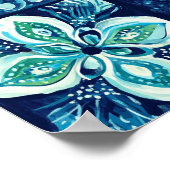 Blue Teal Floral Tile Mandala Watercolor Wall Art Poster (Ecke)