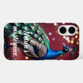 Blue Teal Peacock Feather Artistic iPhone 16 Case (Rückseite (Horizontal))