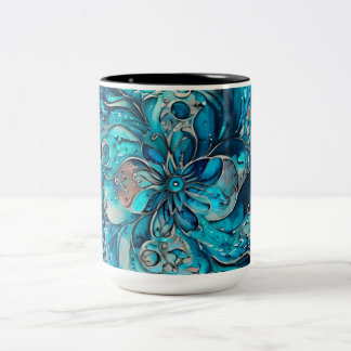 Blue & Teal Watercolor Floral Mandala Zweifarbige Tasse