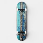 Blue & Teal Weathered Wood Skate Deck Skateboard (Vorderseite)