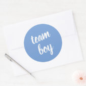 Blue Team Boy Baby Shower Gender Reveal Runder Aufkleber (Umschlag)