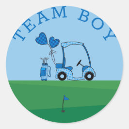 Blue Team Boy Gender Reveal Party Abstimmung Golf Runder Aufkleber