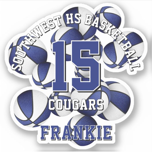 Blue Team Farben Basketball Cluster Aufkleber (Vorderseite)