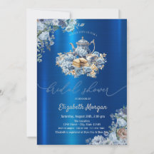 Blue Teapot Floral Blue Metallic Baby Dusche