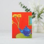 Blue Teapot und Daisies Postkarte (Stehend Vorderseite)