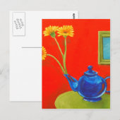 Blue Teapot und Daisies Postkarte (Vorne/Hinten)