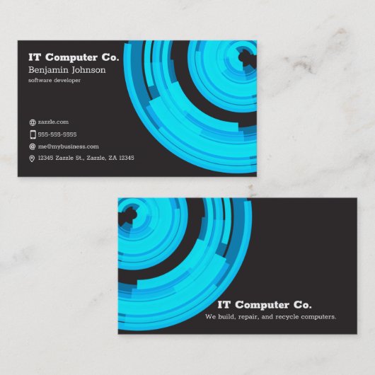 Blue Tech on Dark Gray Visitenkarte (Vorne/Hinten)