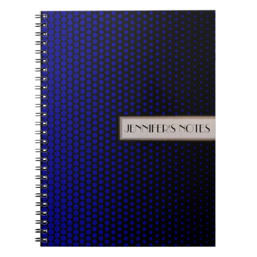 Blue Techno Dots Elegantes Schwarz Notizblock (Vorderseite)