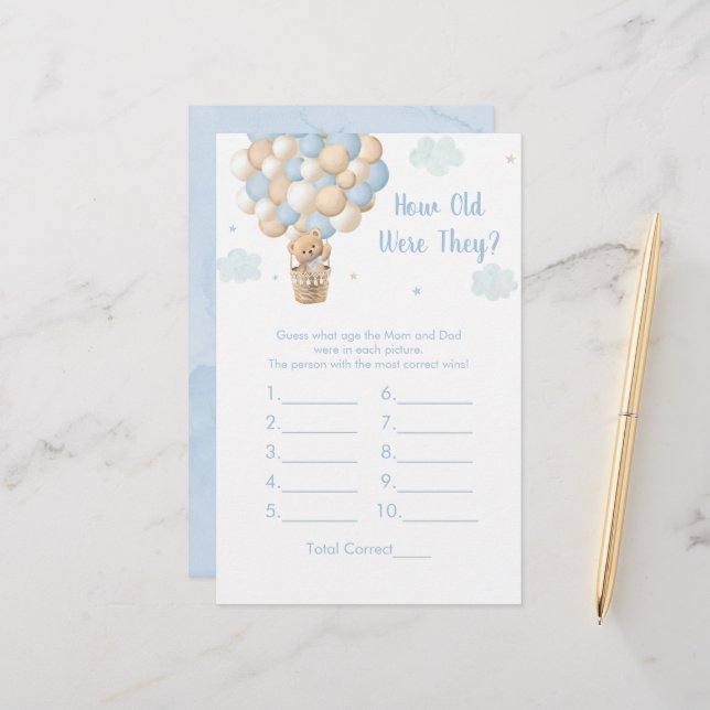 Blue Teddy Balloons How Old Were They Shower Game (Vorderseite/Rückseite Beispiel)