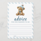 Blue Teddy Bär Baby Dusche Eltern Ratschläge Karte (Vorderseite)