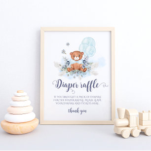 Blue Teddy Bär Ballon Diaper Raffelposter Poster