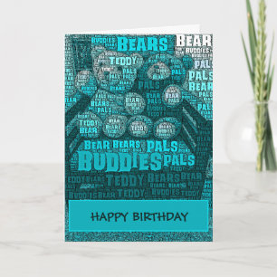 Blue Teddy Bar Buddies Word Cloud Card Karte