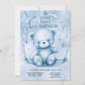 Blue Teddy Bear 1. Geburtstag Einladung (Vorderseite)