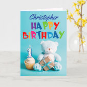 Blue Teddy Bear 1. Geburtstag Karte (Gelbe Blume)