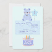 Blue Teddy Bear 1st Birthday Invitation - Customiz Einladung (Vorderseite)