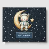 Blue Teddy Bear Astronaut Baby Boy Guest Sign Gästebuch (Vorderseite)