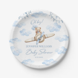 Blue Teddy Bear auf Airplane Baby Boy Showpapier Pappteller