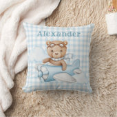 Blue Teddy Bear auf Flugzeug Kissen (Decke)
