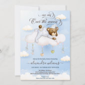 Blue Teddy Bear auf Moon Baby Dusche Einladung (Vorderseite)