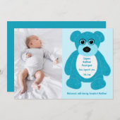 Blue Teddy Bear Baby Boy Birth Annoucement Invitat Einladung (Vorne/Hinten)