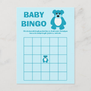 Blue Teddy Bear Baby Dusche Bingo Spielkarten Ankündigungspostkarte
