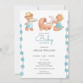 Blue Teddy Bear Baby Dusche Einladung (Vorderseite)