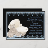Blue Teddy Bear Baby Dusche Einladung (Vorne/Hinten)