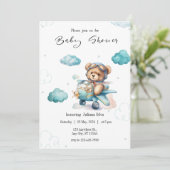 Blue Teddy Bear Baby Dusche Einladung (Stehend Vorderseite)