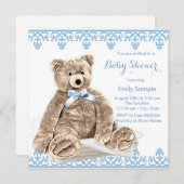 Blue Teddy Bear Baby Dusche Einladung (Vorne/Hinten)