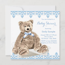 Blue Teddy Bear Baby Dusche Einladung