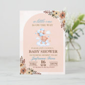 Blue Teddy Bear Baby Dusche Einladung (Stehend Vorderseite)
