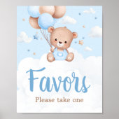 Blue Teddy Bear Baby Dusche Favorit Schild (Vorne)
