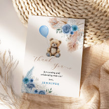 Blue Teddy Bear Baby Dusche Florals Pampas Grass