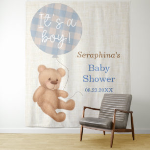 Blue Teddy Bear Baby Dusche Hintergrund Wandteppich