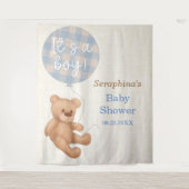 Blue Teddy Bear Baby Dusche Hintergrund Wandteppich (Vorderseite)