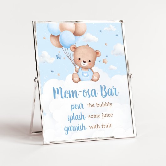 Blue Teddy Bear Baby Dusche Mama Osa Bar Sign Poster