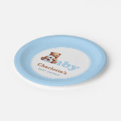 Blue Teddy Bear Baby Dusche Pappteller (Schrägansicht)