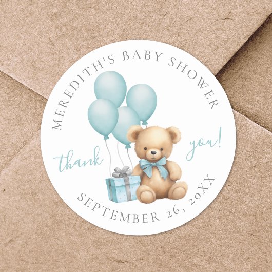 Blue Teddy Bear Baby Dusche Runder Aufkleber