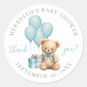 Blue Teddy Bear Baby Dusche Runder Aufkleber (Vorderseite)