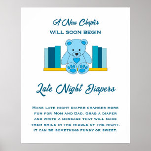 Blue Teddy Bear Baby Dusche Spate Night Diapers Poster