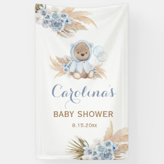 Blue Teddy Bear Baby Dusche Vinyl Banner