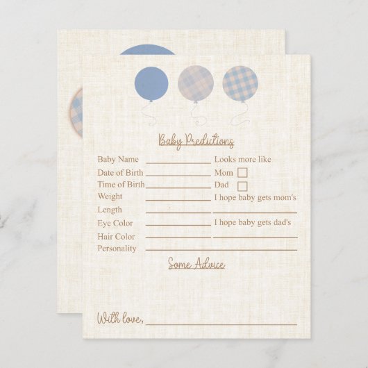 Blue Teddy Bear Baby Dusche Vorhersagen und Ratsch (Vorne/Hinten)