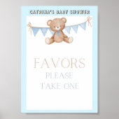 Blue Teddy Bear Baby Duschzeichen Poster (Vorne)