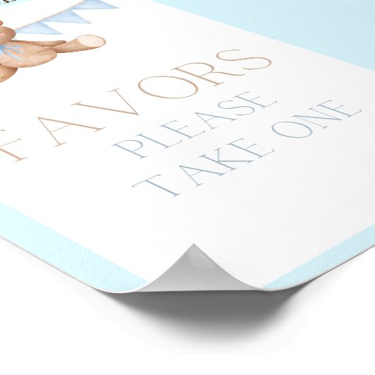 Blue Teddy Bear Baby Duschzeichen Poster (Ecke)